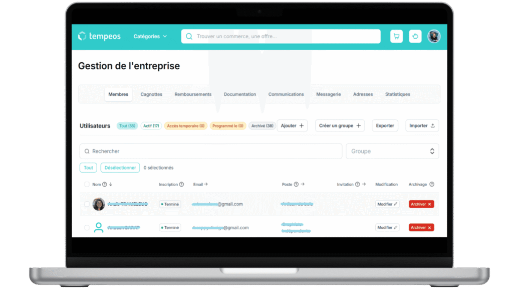 Plateforme Tempeos sur ordinateur